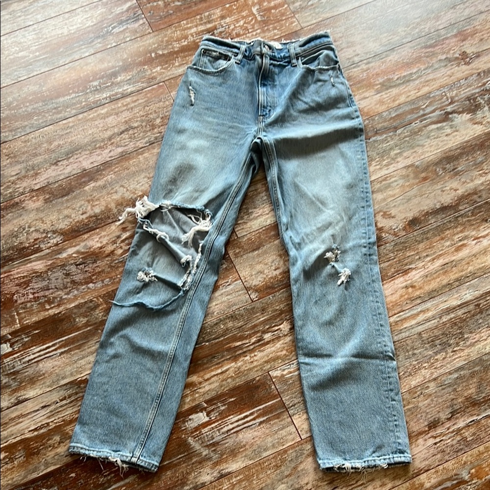 Abercrombie & Fitch High Rise Distressed Blue Jeans